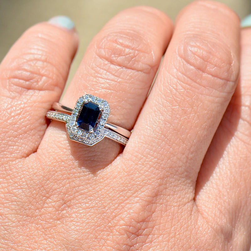 18ct White Gold Sapphire & Diamond Engagement Ring and Wedding Band Set