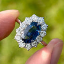 Vintage 18ct White Gold Blue Sapphire (No Indications of Heating) & Diamond Halo Ring (2.77ct)