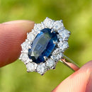 Vintage 18ct White Gold Blue Sapphire (No Indications of Heating) & Diamond Halo Ring (2.77ct)