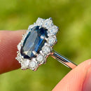 Vintage 18ct White Gold Blue Sapphire (No Indications of Heating) & Diamond Halo Ring (2.77ct)