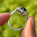 Vintage 18ct White Gold Blue Sapphire (No Indications of Heating) & Diamond Halo Ring (2.77ct)