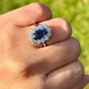Vintage 18ct White Gold Blue Sapphire (No Indications of Heating) & Diamond Halo Ring (2.77ct)