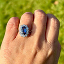 Vintage 18ct White Gold Blue Sapphire (No Indications of Heating) & Diamond Halo Ring (2.77ct)
