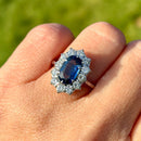Vintage 18ct White Gold Blue Sapphire (No Indications of Heating) & Diamond Halo Ring (2.77ct)