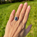 Vintage 18ct White Gold Blue Sapphire (No Indications of Heating) & Diamond Halo Ring (2.77ct)