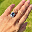 Vintage 18ct White Gold Blue Sapphire (No Indications of Heating) & Diamond Halo Ring (2.77ct)