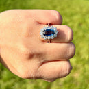 Vintage 18ct White Gold Blue Sapphire (No Indications of Heating) & Diamond Halo Ring (2.77ct)