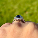 Vintage 18ct White Gold Blue Sapphire (No Indications of Heating) & Diamond Halo Ring (2.77ct)