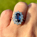 Vintage 18ct White Gold Blue Sapphire (No Indications of Heating) & Diamond Halo Ring (2.77ct)