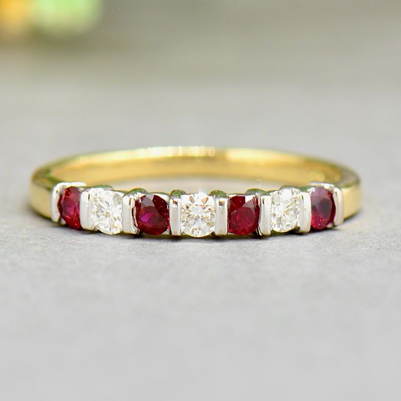 Ruby Diamond 18CT Yellow Gold Half Eternity Seven-Stone Band