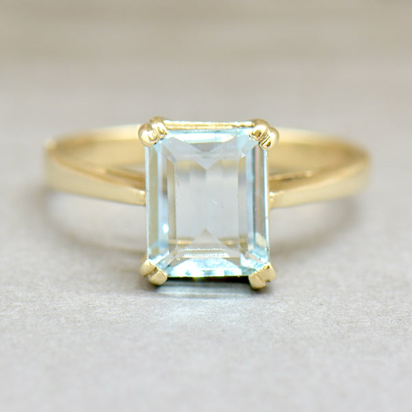 1990s 9ct Yellow Gold Emerald Cut Aquamarine Solitaire Ring (1.79cts)