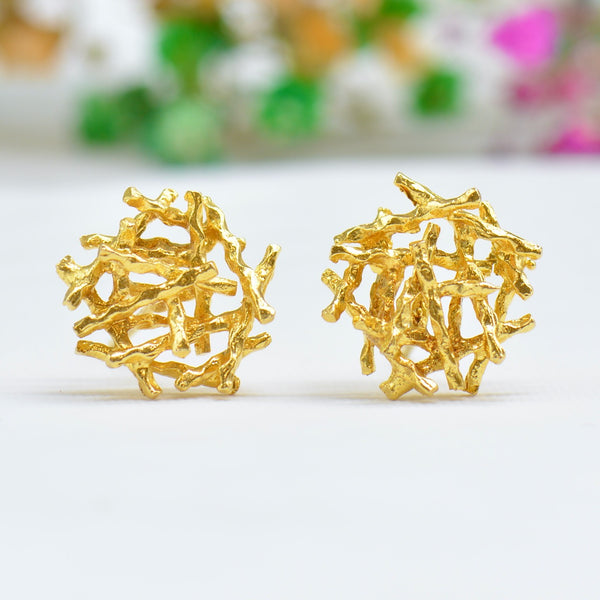 1970s Deakin & Francis Abstract/Brutalist Textured 9ct Yellow Gold Earrings