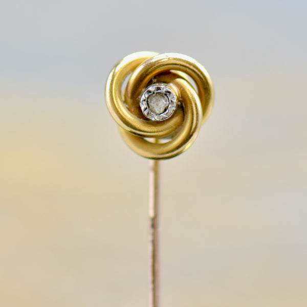 Victorian 18CT & 14CT Yellow Gold Rose Cut Diamond Stick Pin / Hat Pin / Lapel Pin / Brooch With Box