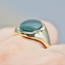 Vintage 1970s Bloodstone 9ct Yellow Gold Mens Oval Signet Ring