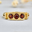 1980s Pyrope Garnet 9ct Yellow Gold Scroll Design Ring