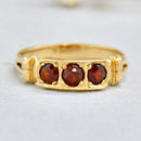 1980s Pyrope Garnet 9ct Yellow Gold Scroll Design Ring