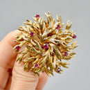1970s Large Brutalist Ruby 9ct Yellow Gold Floral Brooch (1.35cts)