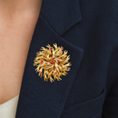 1970s Large Brutalist Ruby 9ct Yellow Gold Floral Brooch (1.35cts)