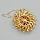 1970s Large Brutalist Ruby 9ct Yellow Gold Floral Brooch (1.35cts)