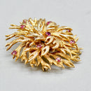 1970s Large Brutalist Ruby 9ct Yellow Gold Floral Brooch (1.35cts)