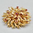 1970s Large Brutalist Ruby 9ct Yellow Gold Floral Brooch (1.35cts)