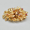 1970s Large Brutalist Ruby 9ct Yellow Gold Floral Brooch (1.35cts)