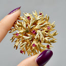 1970s Large Brutalist Ruby 9ct Yellow Gold Floral Brooch (1.35cts)