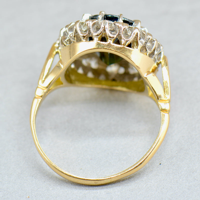 1980s Sapphire & Diamond 18ct Yellow Gold Halo Engagement Ring (5.17cts)