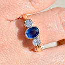 Vintage 1990s Sapphire and Diamond 18ct Yellow Gold Trilogy Engagement Ring (1.52cts)