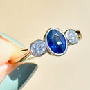 Vintage 1990s Sapphire and Diamond 18ct Yellow Gold Trilogy Engagement Ring (1.52cts)