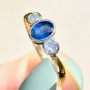 Vintage 1990s Sapphire and Diamond 18ct Yellow Gold Trilogy Engagement Ring (1.52cts)