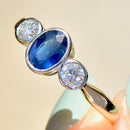 Vintage 1990s Sapphire and Diamond 18ct Yellow Gold Trilogy Engagement Ring (1.52cts)