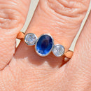 Vintage 1990s Sapphire and Diamond 18ct Yellow Gold Trilogy Engagement Ring (1.52cts)