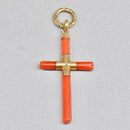 Antique 14ct Yellow Gold Coral Cross Pendant with Engraved Split Ring
