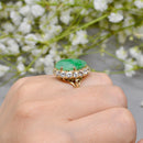 Vintage 1960s Large Mossy Green Jadeite & White Zircon Cluster Dress Ring in 9ct Yellow Gold