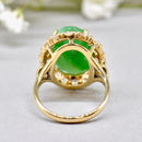 Vintage 1960s Large Mossy Green Jadeite & White Zircon Cluster Dress Ring in 9ct Yellow Gold
