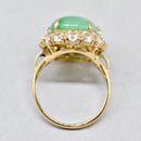 Vintage 1960s Large Mossy Green Jadeite & White Zircon Cluster Dress Ring in 9ct Yellow Gold