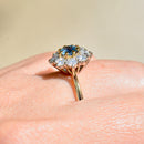 Vintage 1990s Cornflower Blue Sapphire & Diamond 18ct Yellow Gold Halo Daisy Engagement Ring (1.42cts)
