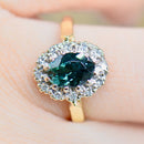 1970s Teal Tourmaline and Diamond 18CT Yellow Gold Halo Engagement Ring (1.54cts)