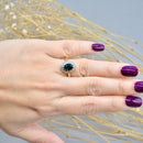 1970s Teal Tourmaline and Diamond 18CT Yellow Gold Halo Engagement Ring (1.54cts)