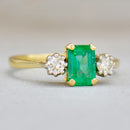 Vintage Emerald & Diamond 18ct Yellow Gold Trilogy Three-Stone Ring (0.97ct)