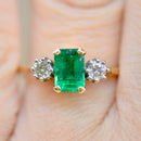 Vintage Emerald & Diamond 18ct Yellow Gold Trilogy Three-Stone Ring (0.97ct)