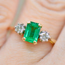Vintage Emerald & Diamond 18ct Yellow Gold Trilogy Three-Stone Ring (0.97ct)