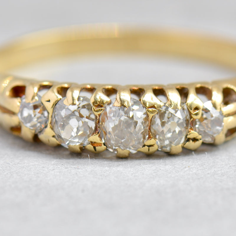 Antique Victorian 18CT Yellow Gold Half Hoop Old Mine Cut Diamond Ring (0.64ct)