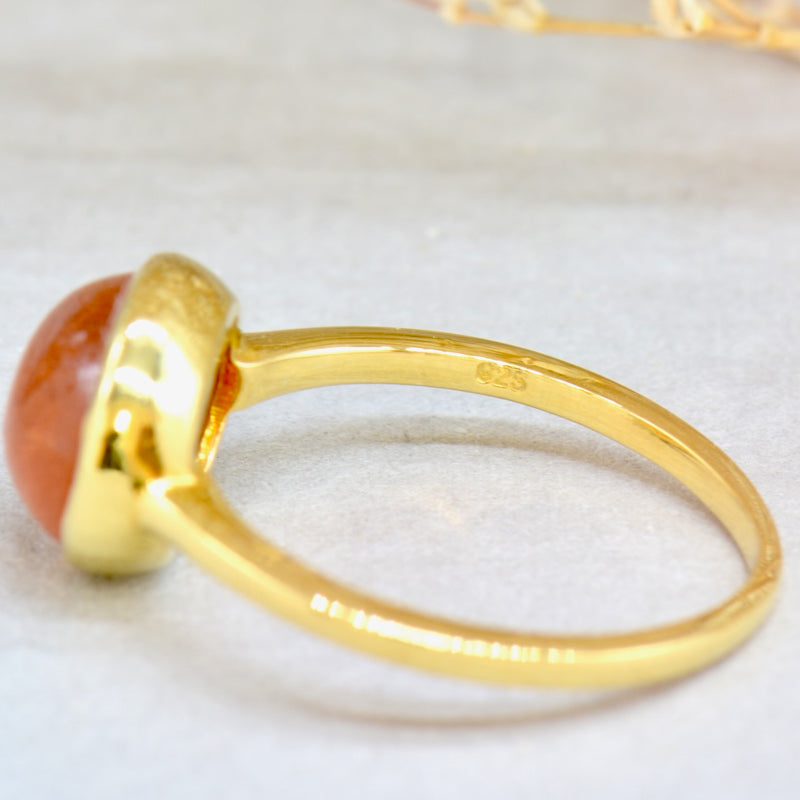 Sperssatite / Spessartine Garnet Cabochon Gold Plated Silver Bezel Set Ring (5.62 Carats)