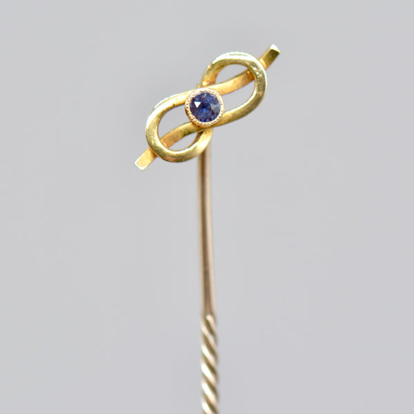 Antique Sapphire Infinity Eternity Knot 15ct Gold Stick Pin/Lapel Pin/Tie Pin Boxed