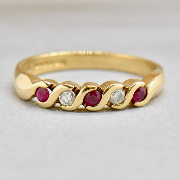 90 年代紅寶石和鑽石 9K 黃金半永恆戒指（0.31 克拉）