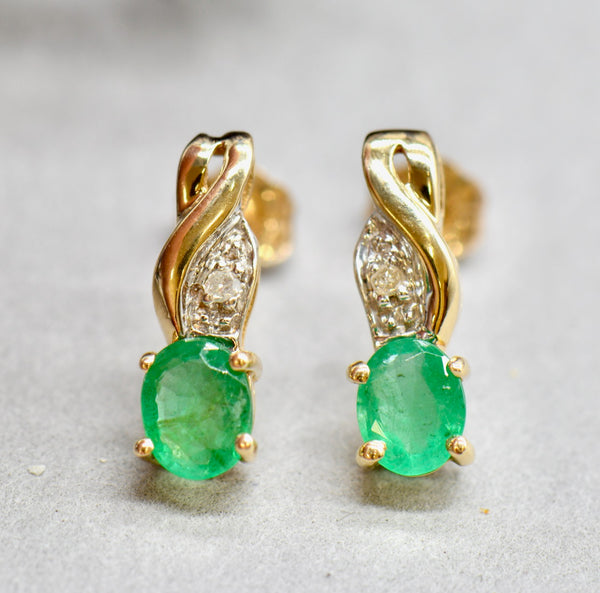 祖母綠和鑽石 9K 黃金耳環