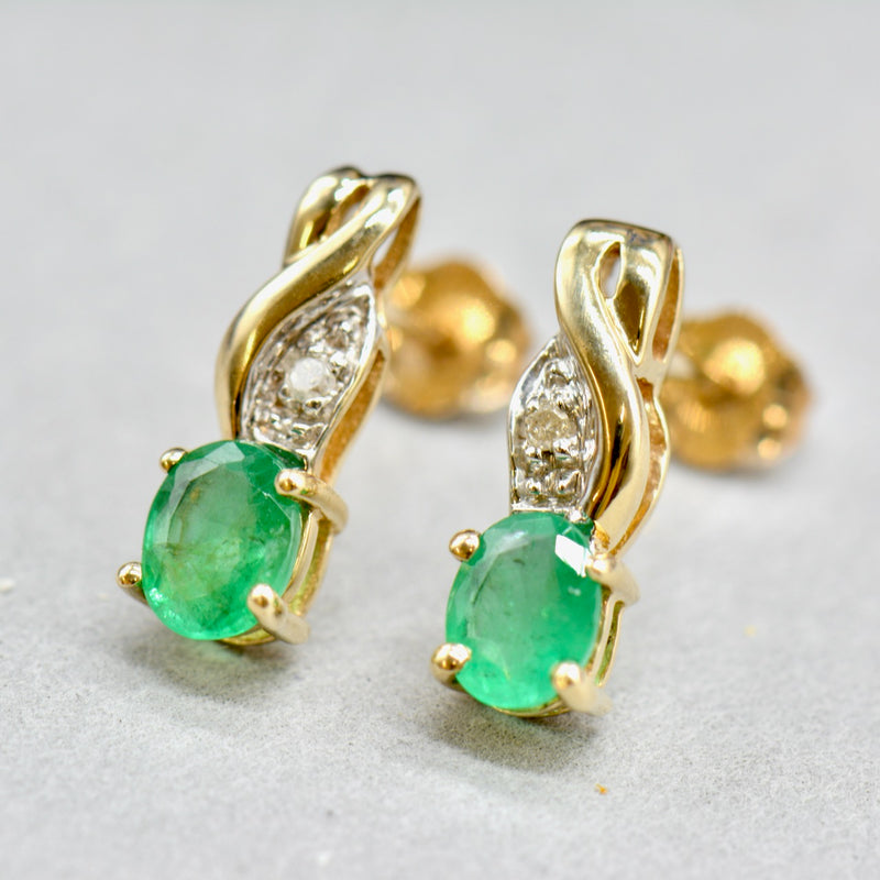 Emerald and Diamond 9CT Yellow Gold Earrings