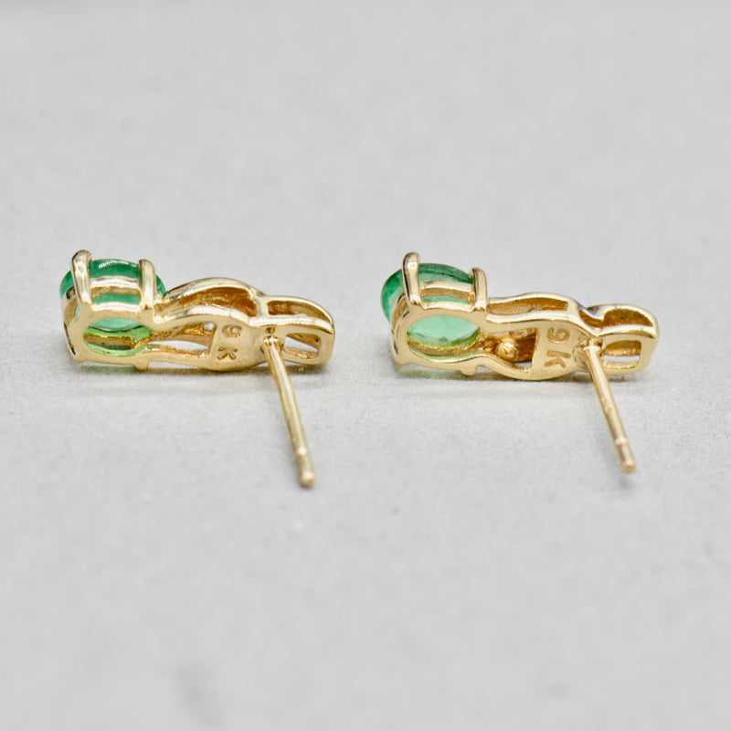 Emerald and Diamond 9CT Yellow Gold Earrings